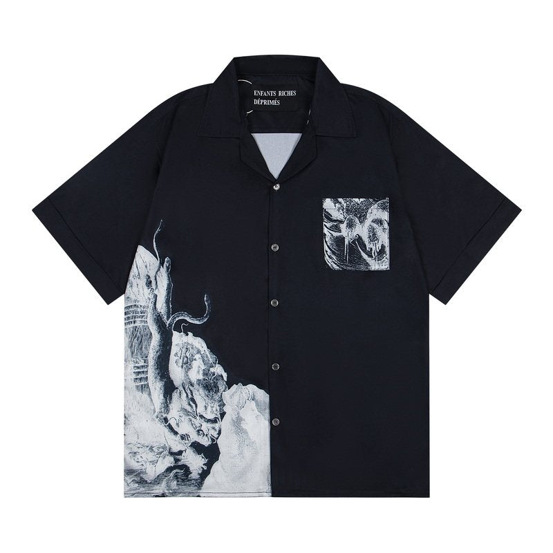 ERD Vintage Oversized Animal Print Cuban Collar Shirt