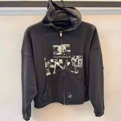 ERD Style Vintage Washed Black Patchwork Hoodie