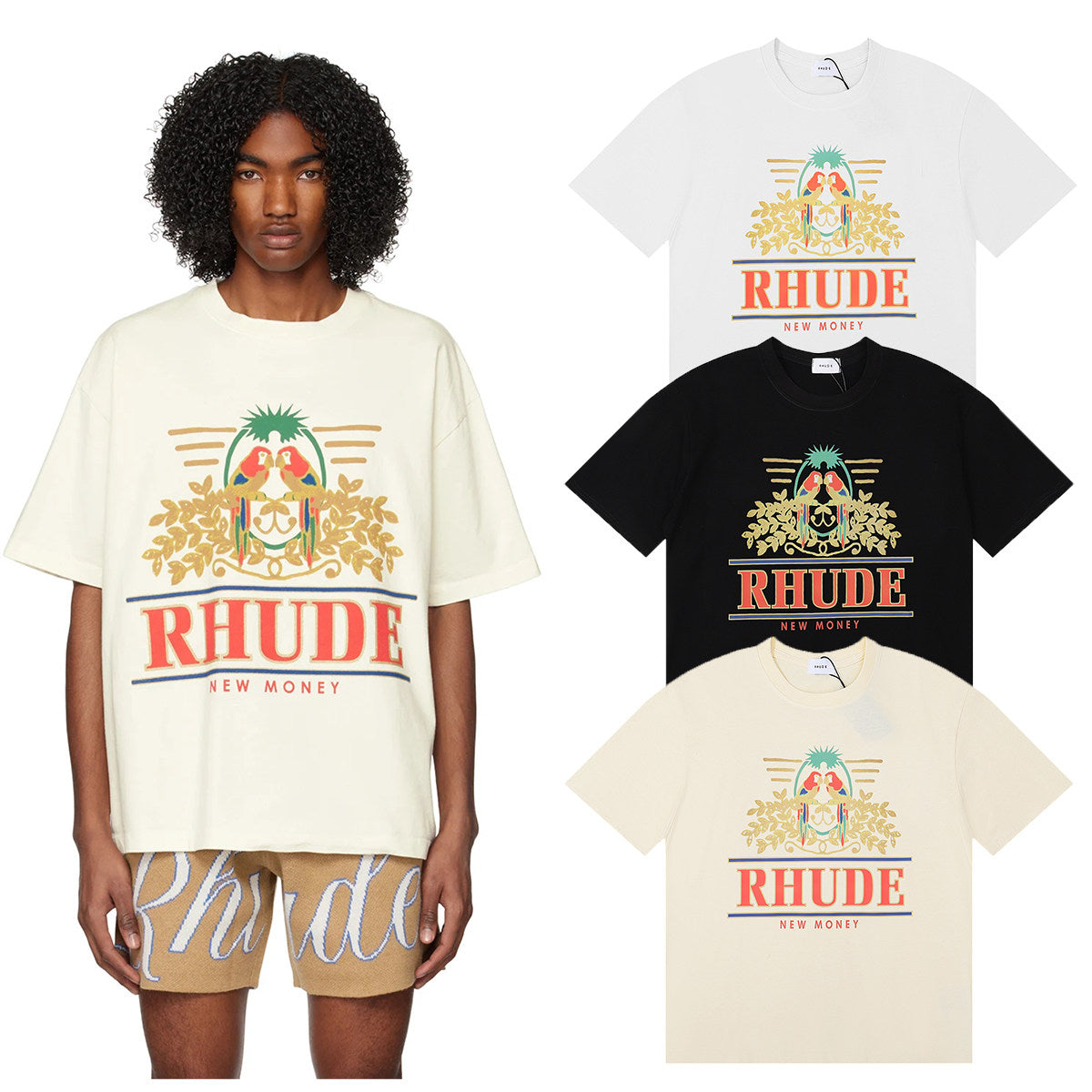 Rhude Parakeet Long-Tailed Small Parrot Print T-Shirt