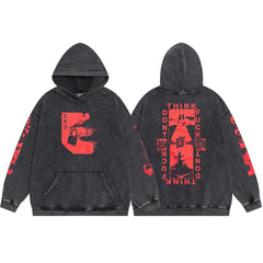 ERD Vintage Faded Black Chain Letter Pullover Hoodie