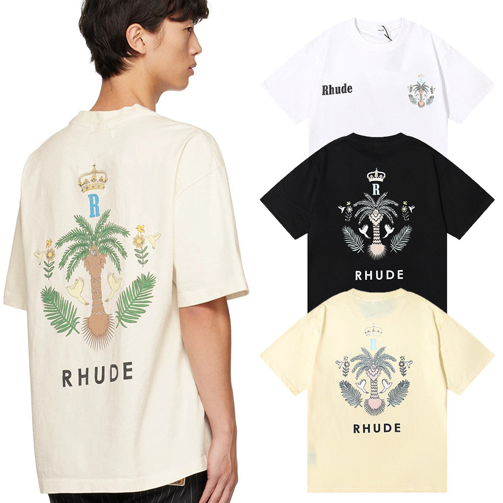 Rhude Las Palmas Coconut Print Round Neck T-shirt
