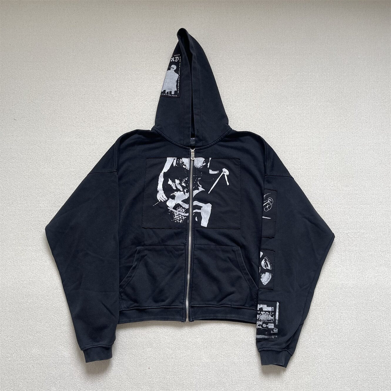 ERD melancholic Vintage Washed Black Zipper Hoodie
