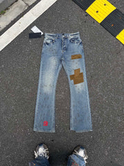 ERD Inspired Distressed Paint Splatter Patchwork Slim Jeans