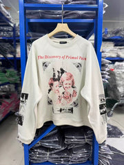 ERD Melancholic Portrait Graphic Print Mud White Sweatshirt