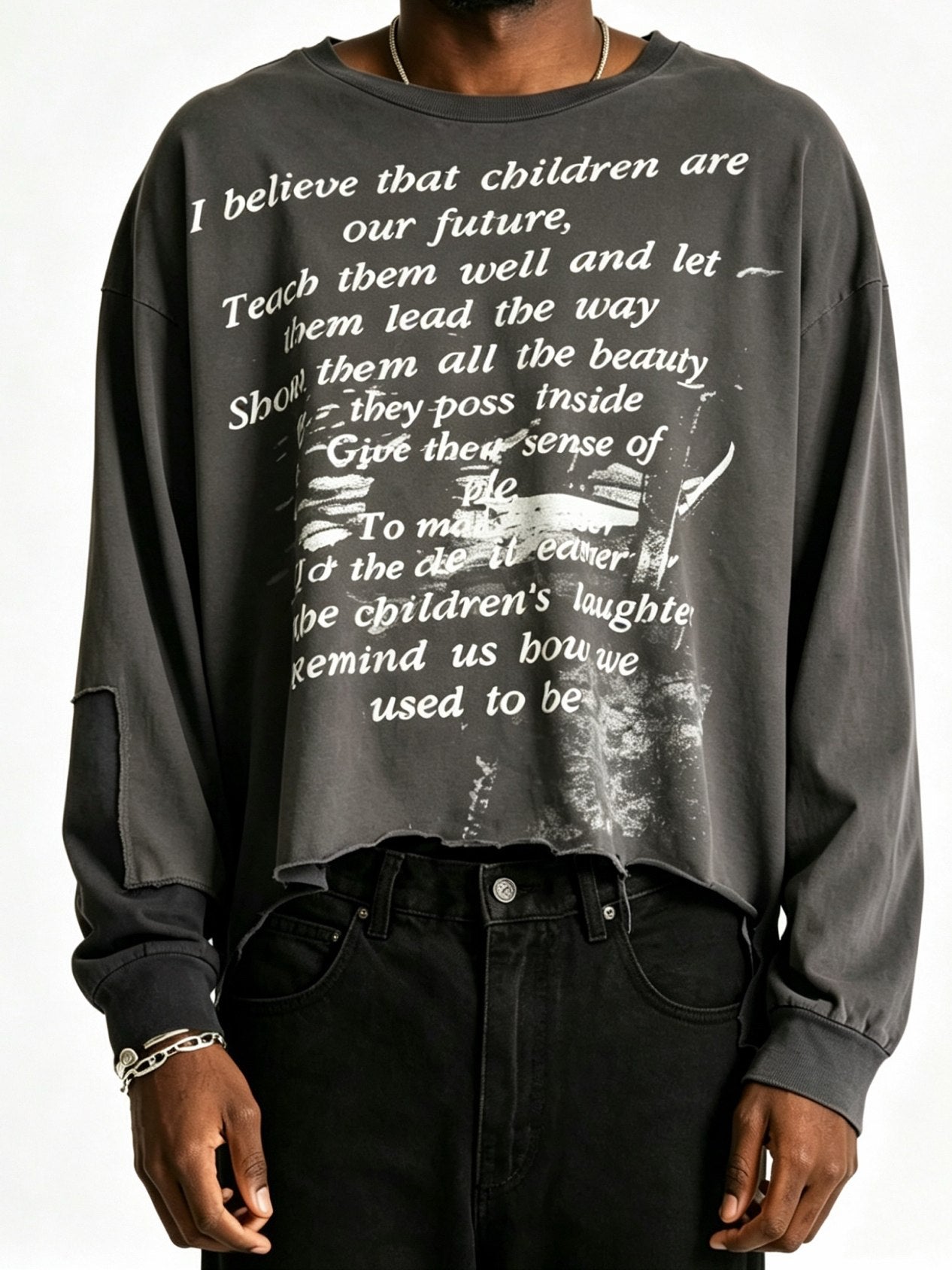 ERD Whitney Houston Graphic Distressed Charcoal Longsleeve Tee