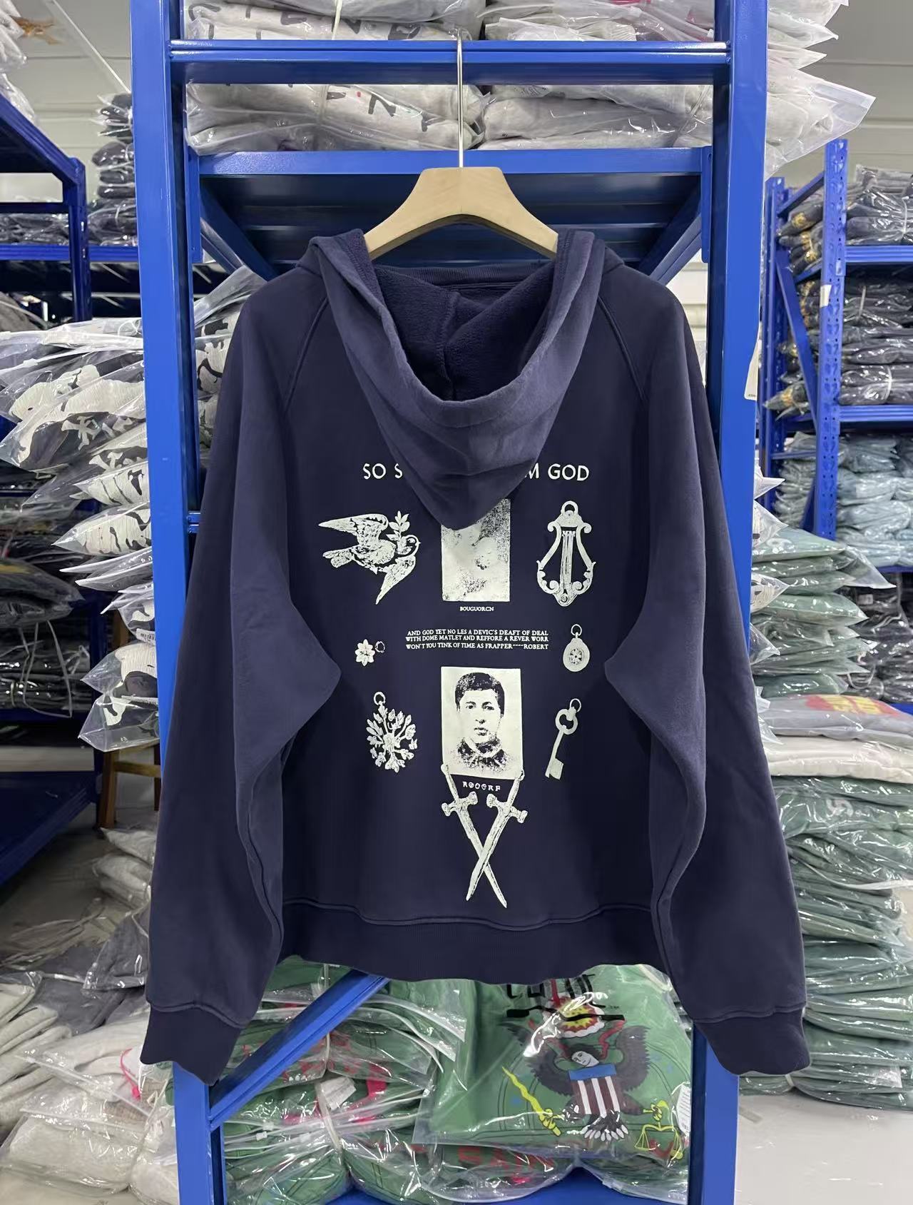 ERD Inspired Slogan Washed Navy Fleece Hoodie Pullover
