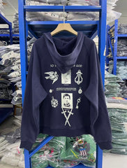 ERD Inspired Slogan Washed Navy Fleece Hoodie Pullover