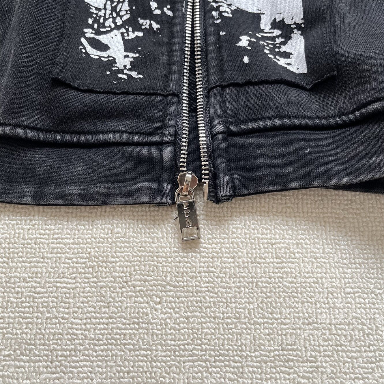 ERD Vintage Washed Black Patchwork Zip Up Hoodie