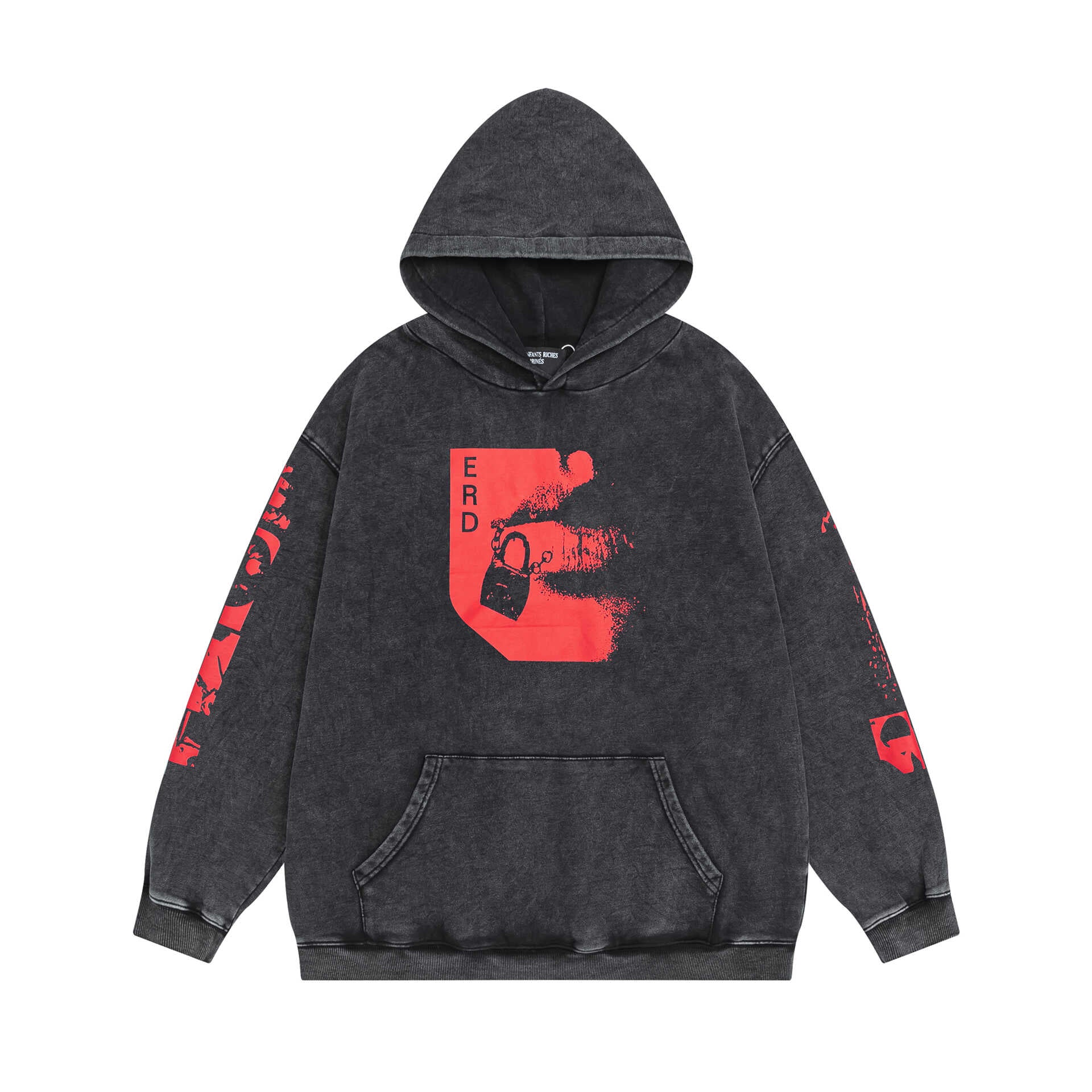 ERD Vintage Faded Black Chain Letter Pullover Hoodie