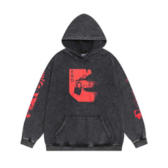 ERD Vintage Faded Black Chain Letter Pullover Hoodie
