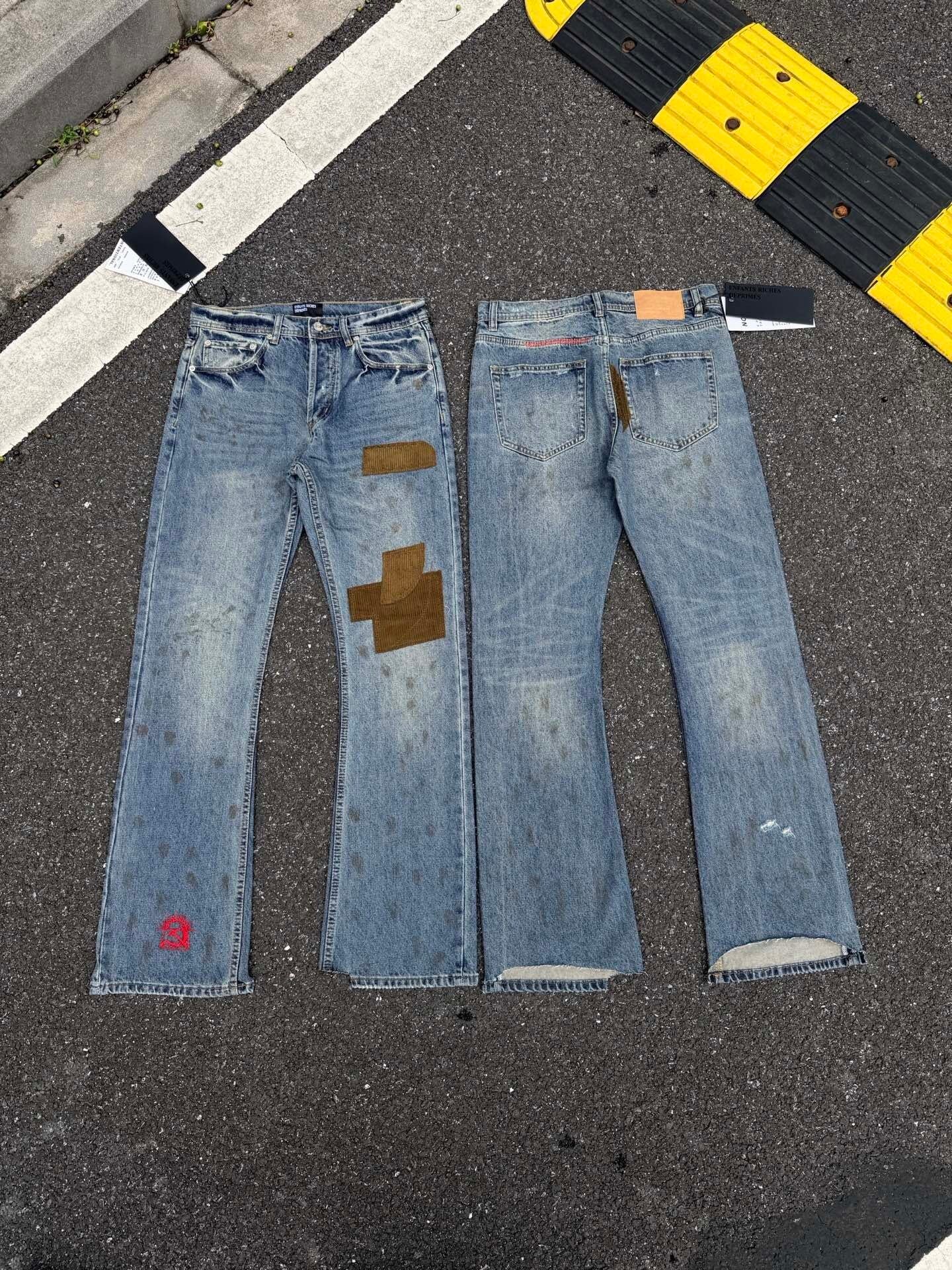 ERD Inspired Distressed Paint Splatter Patchwork Slim Jeans