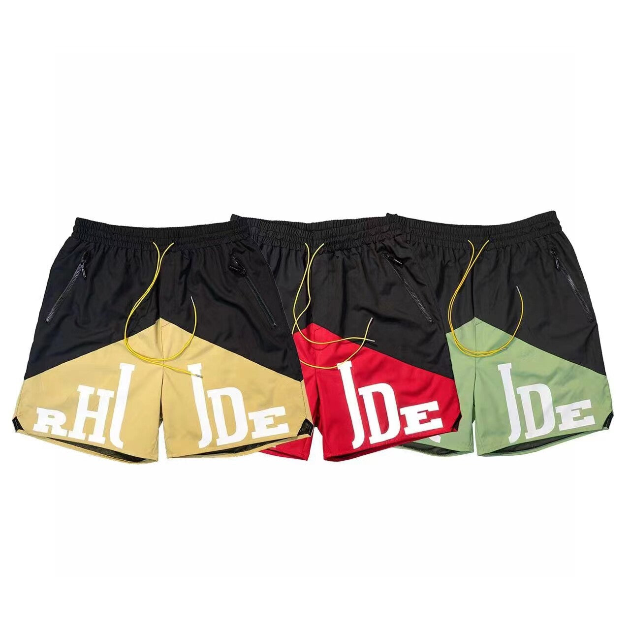 Rhude Contrasting color patchwork shorts