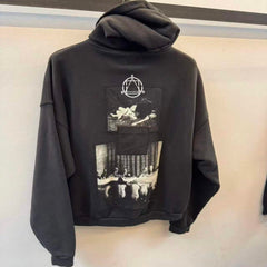 ERD Style Vintage Washed Black Patchwork Hoodie