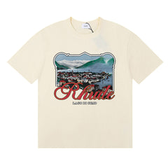 Rhude Lake Como Lakeside Town Print T-shirt
