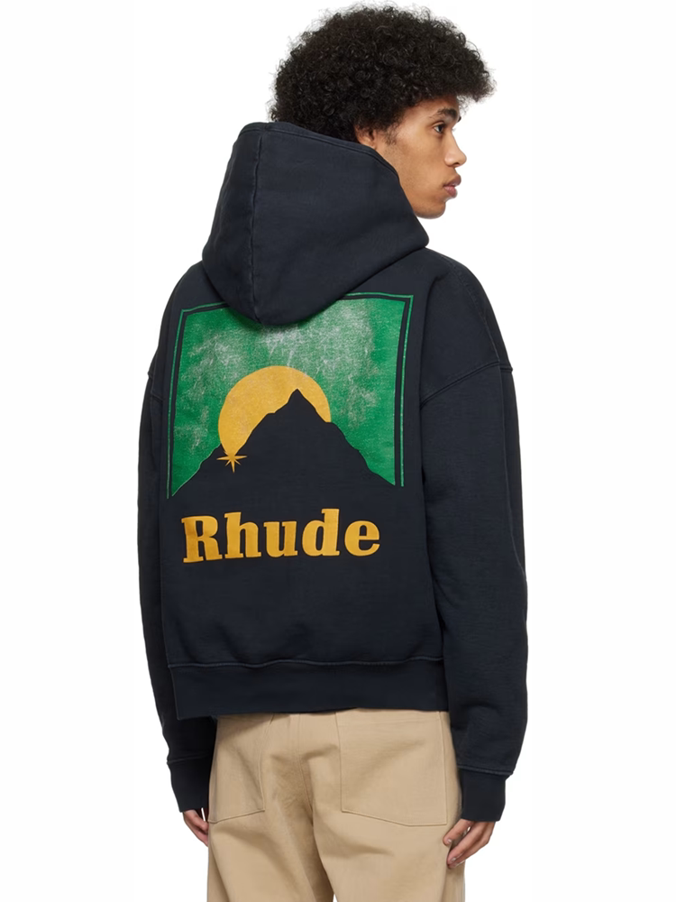 RHUDE Moonlight Mountain Graphic Retro American Fleece Hoodie