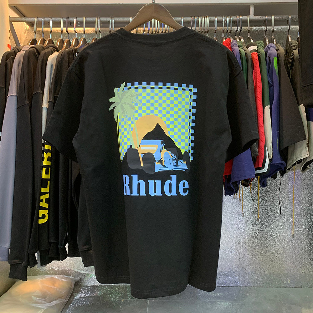 Rhude Moonlight Tropics Coconut Tree Racing Print T-shirt