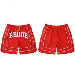 Rhude Printed retro drawstring color-block casual shorts