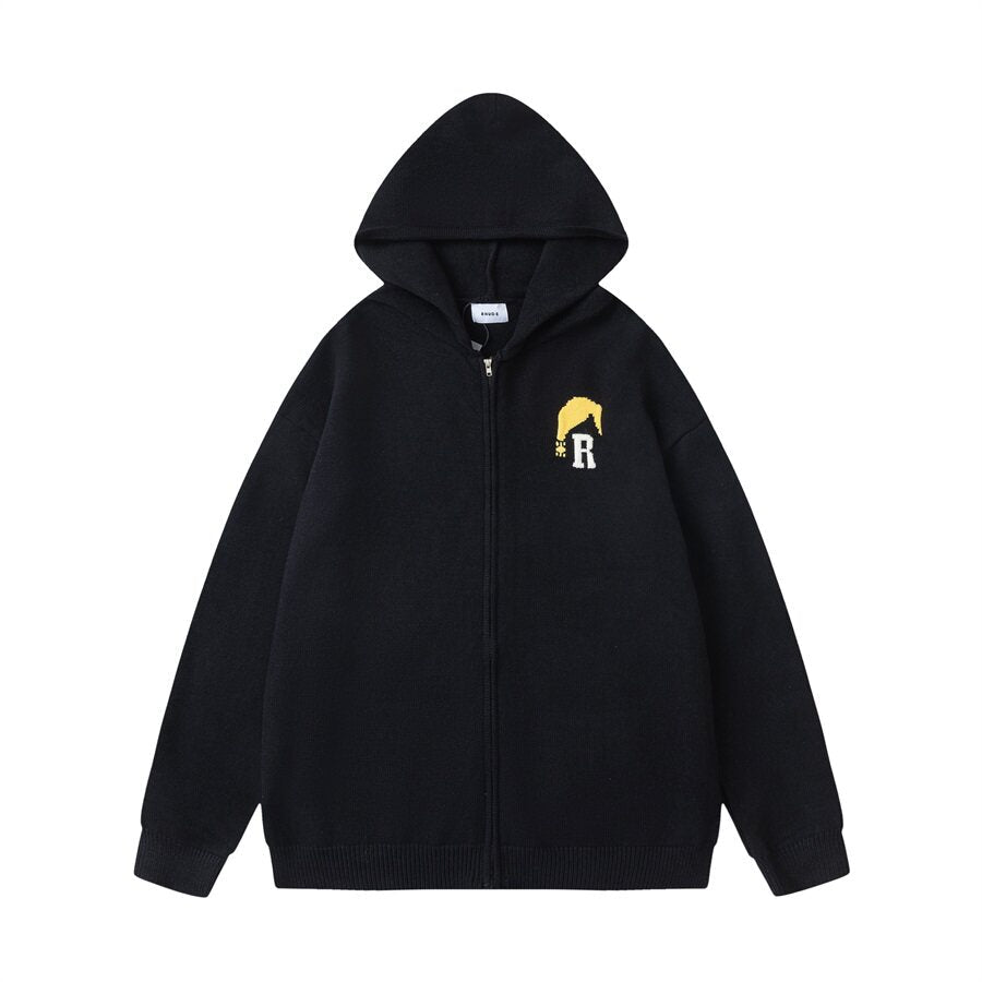 Rhude American-style jacquard hooded sweater