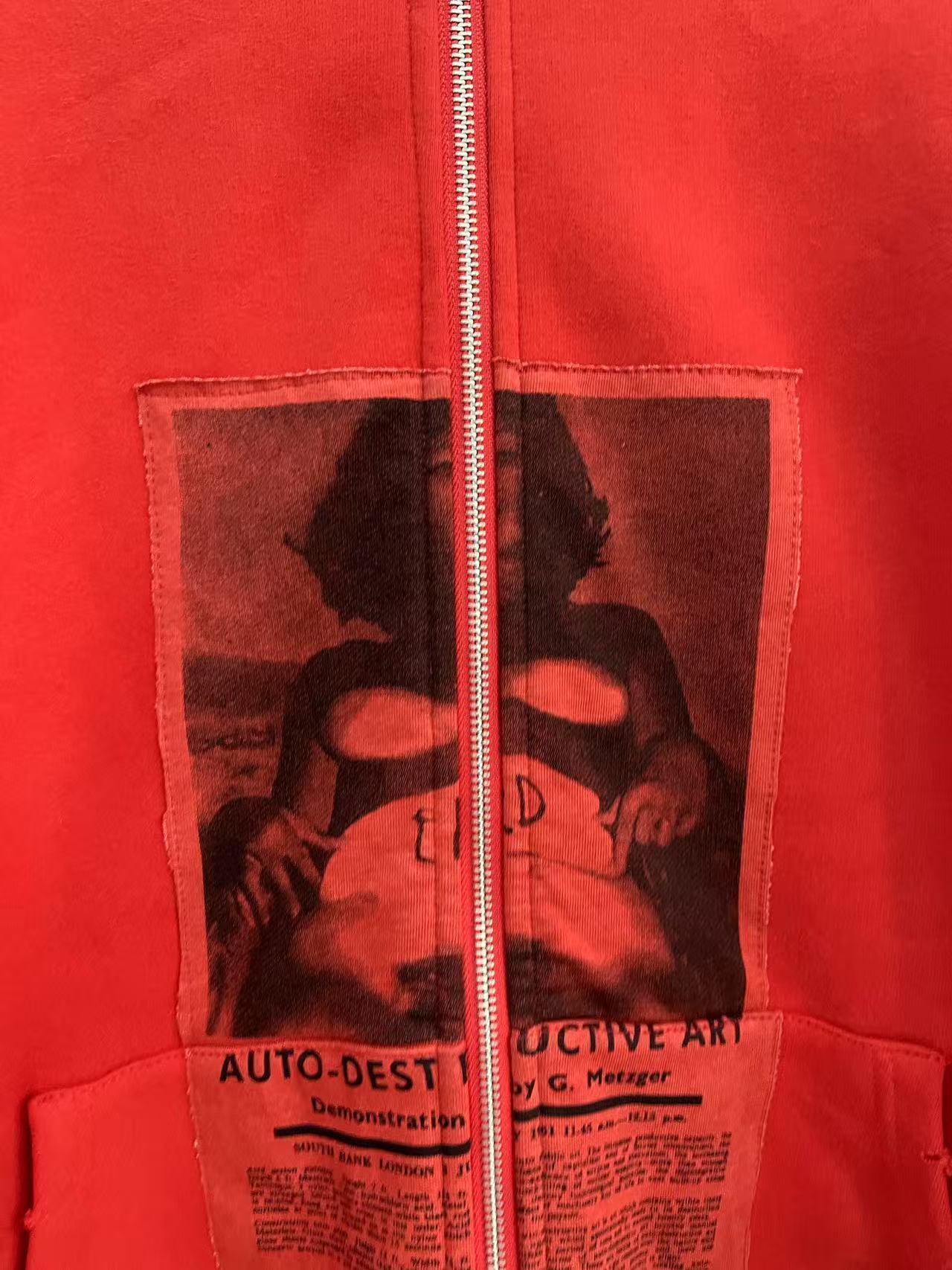 ERD Vintage Dark Red Patchwork Zip Up Hoodie