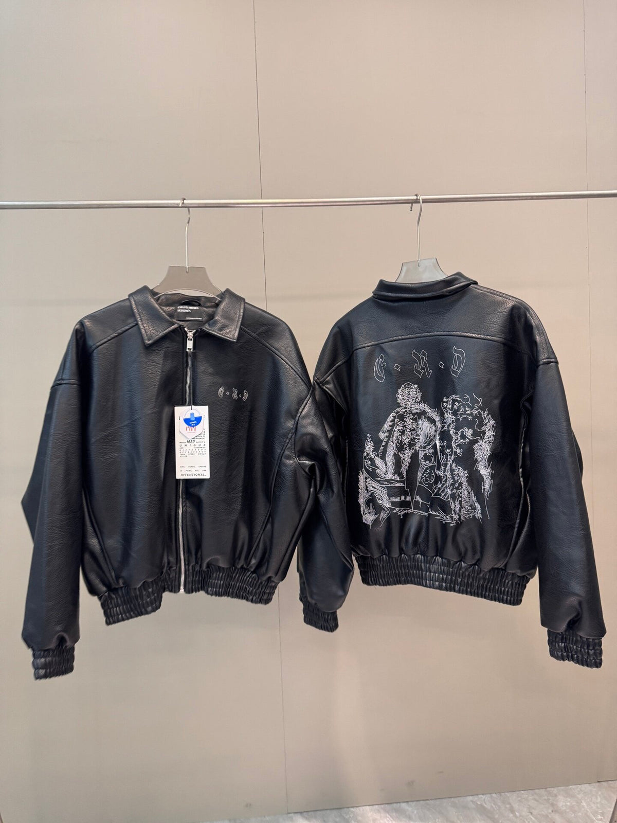 ERD Premium Embroidered Sheepskin Leather Cropped Biker Jacket