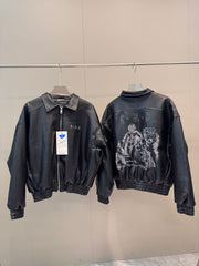ERD Premium Embroidered Sheepskin Leather Cropped Biker Jacket