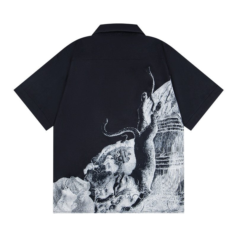 ERD Vintage Oversized Animal Print Cuban Collar Shirt