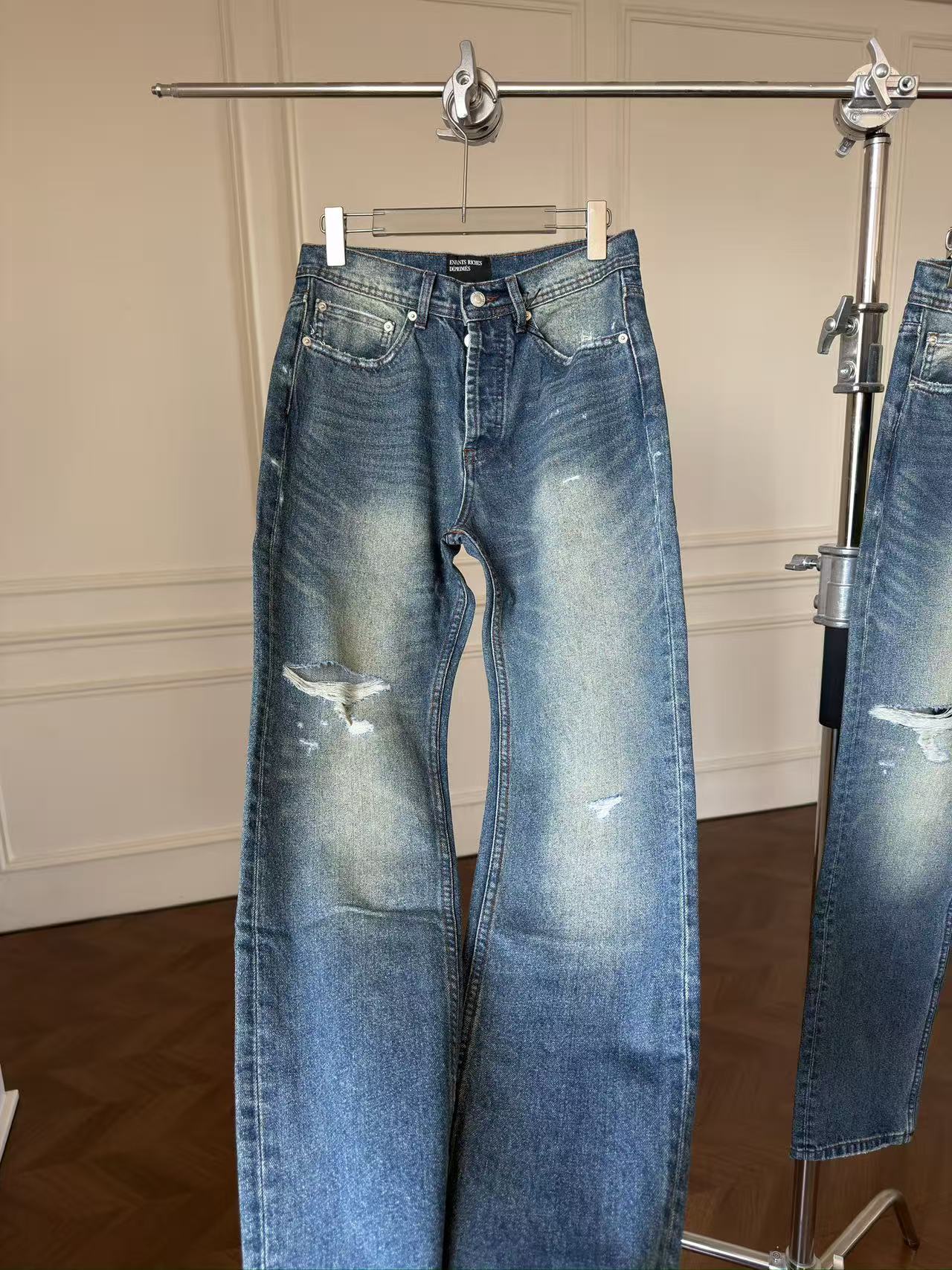 ERD Inspired Distressed Ripped Straight Leg Denim Jeans