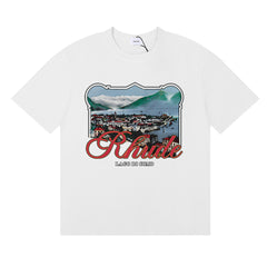 Rhude Lake Como Lakeside Town Print T-shirt