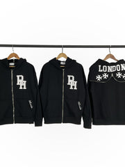 RHUDE Puff Letter Print Fleece Full Zip Hoodie