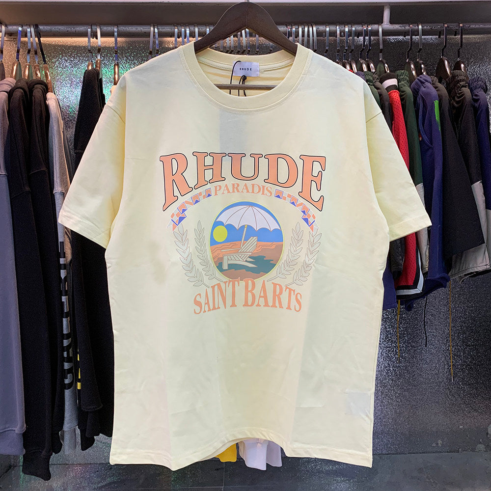 Rhude Sunset Beach Print Cotton T-Shirt