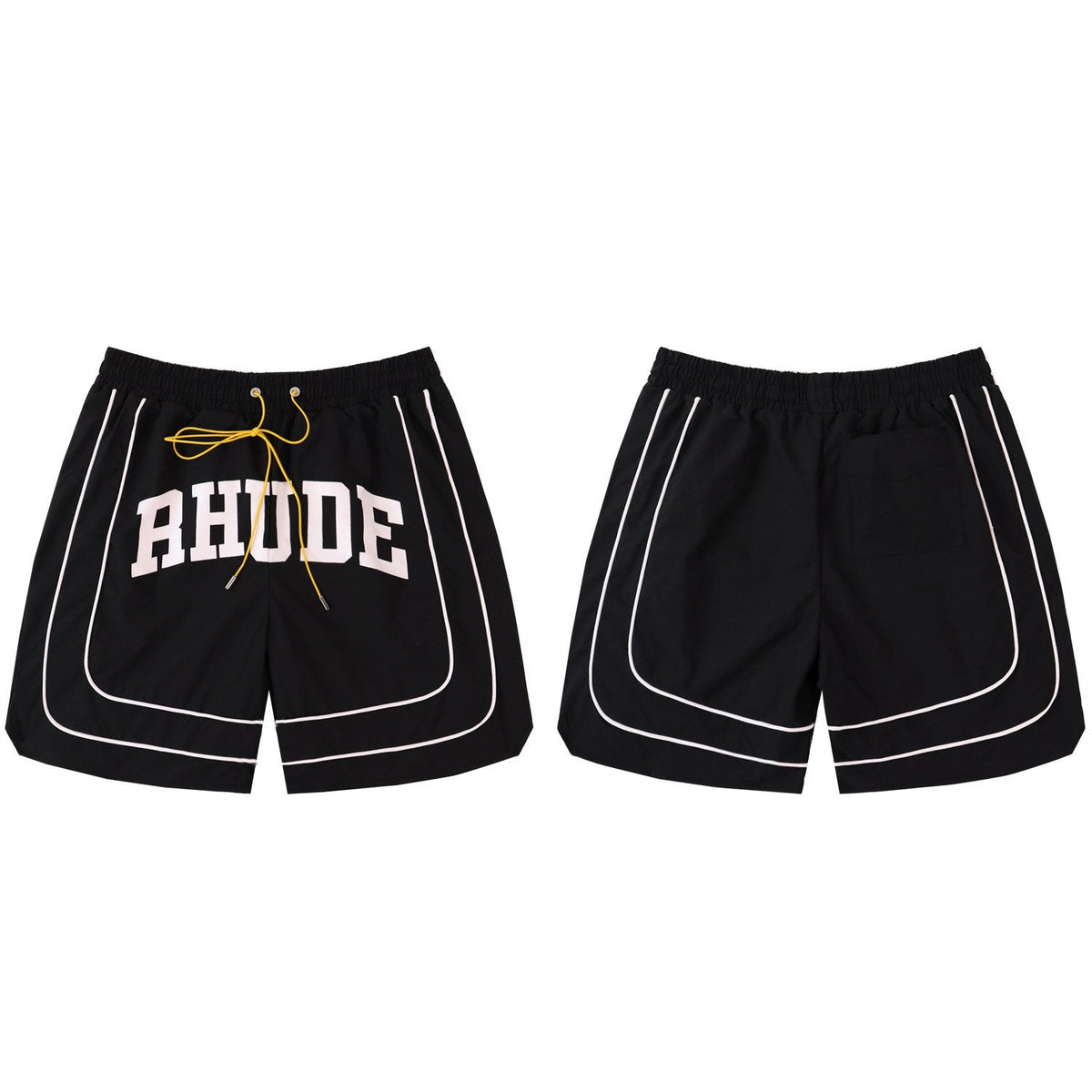Rhude Printed retro drawstring color-block casual shorts