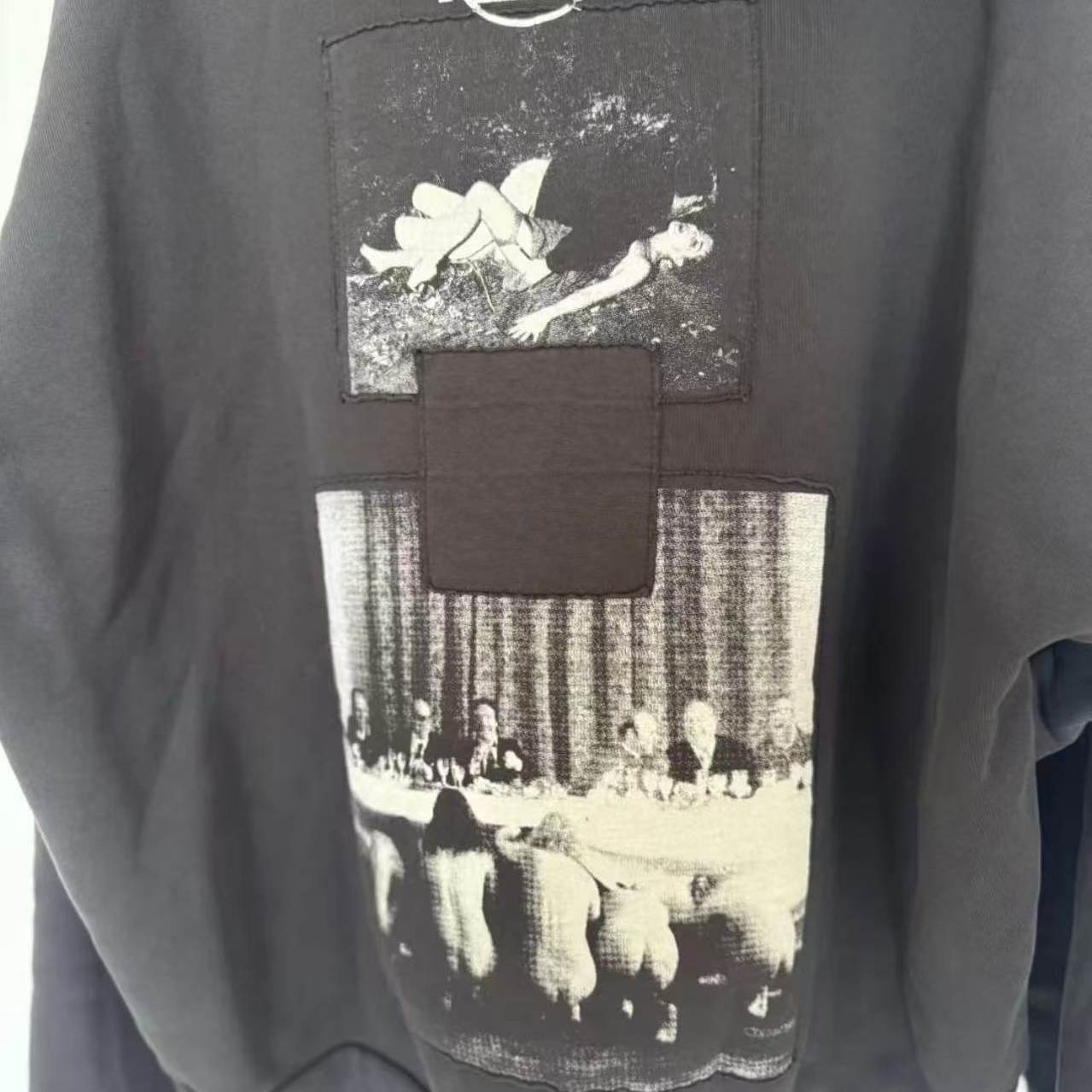 ERD Style Vintage Washed Black Patchwork Hoodie
