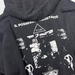 ERD Inspired American Retro Washed Black Hoodie Pullover