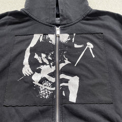ERD melancholic Vintage Washed Black Zipper Hoodie