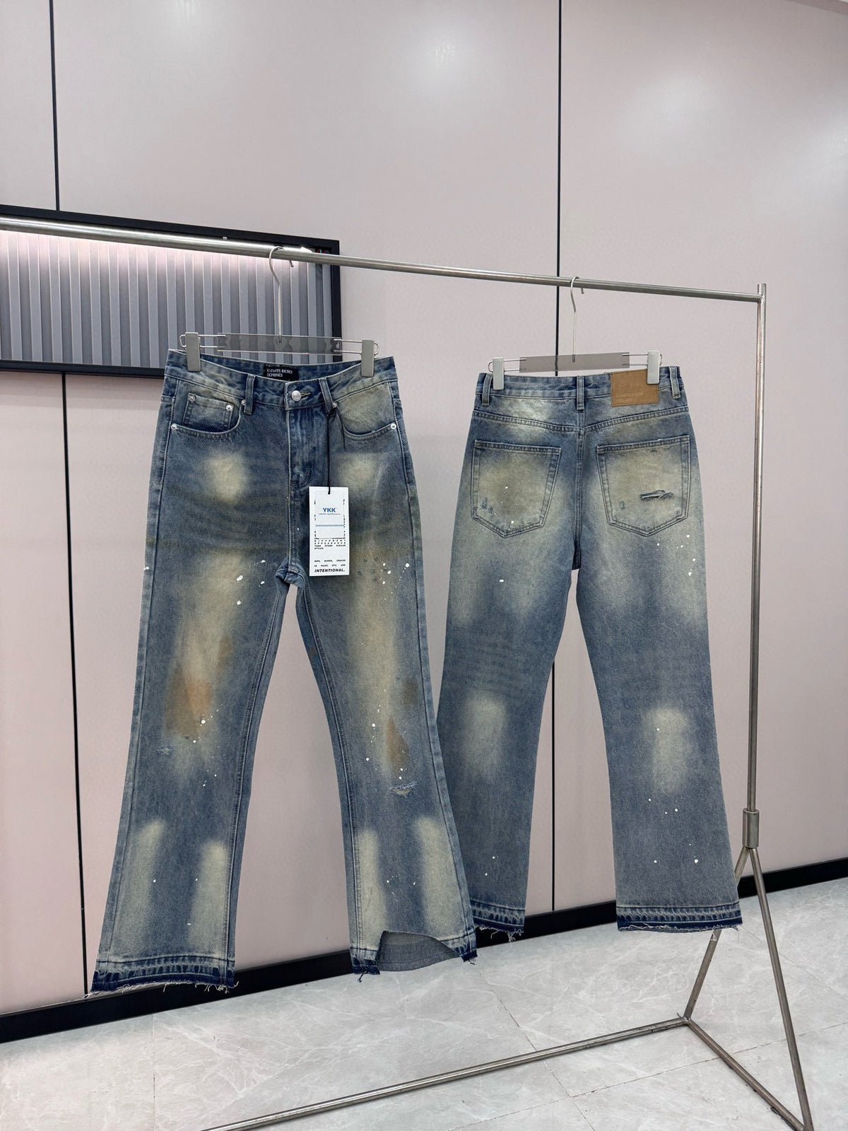 ERD Vintage Distressed Splatter Wash Slim Jeans Pants