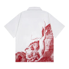 ERD Vintage Oversized Animal Print Cuban Collar Shirt