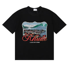 Rhude Lake Como Lakeside Town Print T-shirt