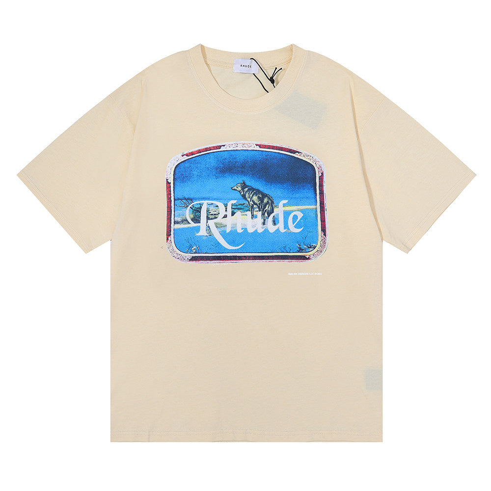 Rhude LONE WOLD Loose Casual Crew Neck Short Sleeve T-Shirt