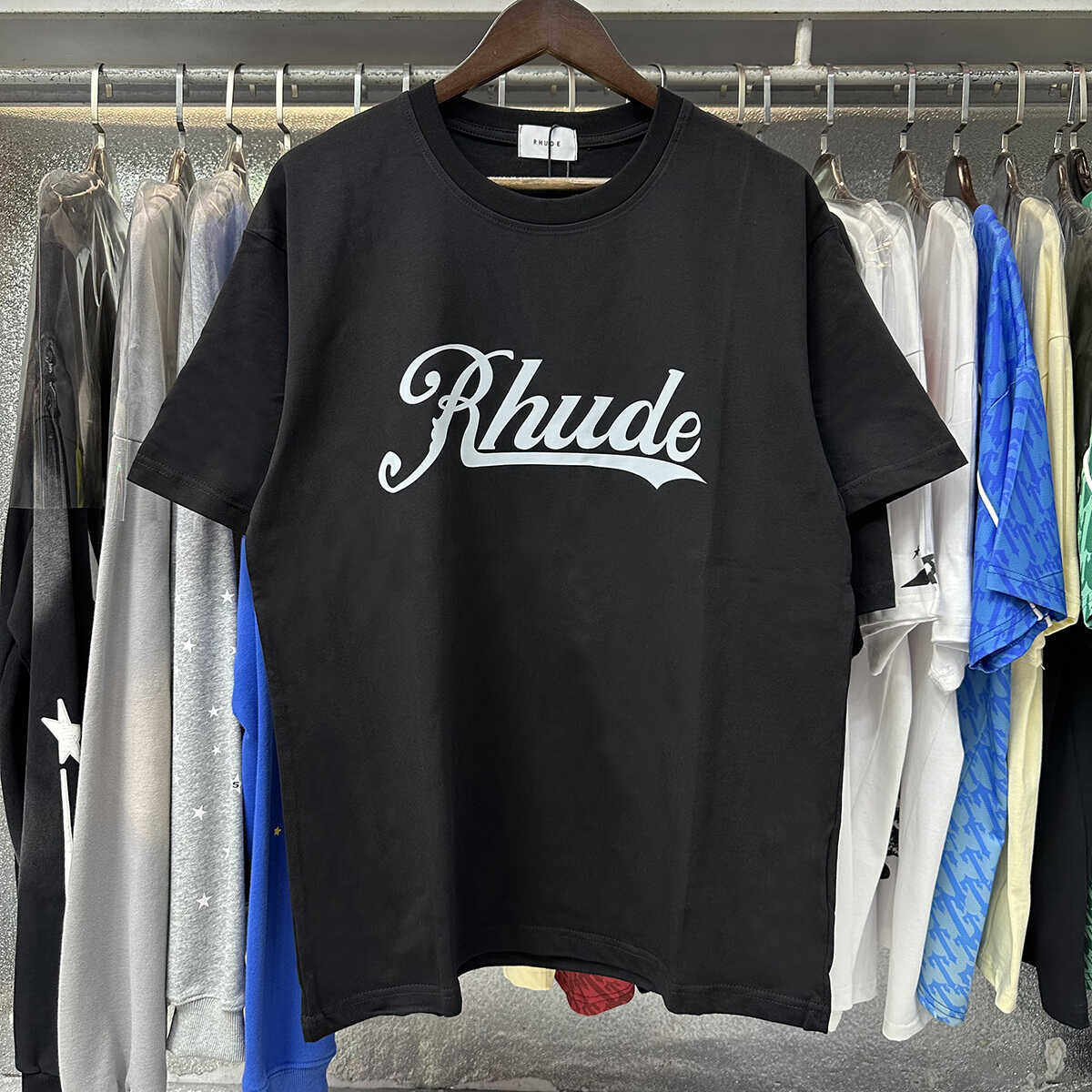Rhude Sketch Logo Printed Comfortable Loose-Lined Couple T-shirt