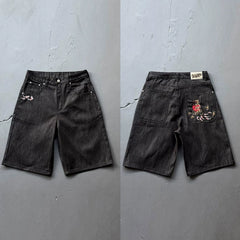 Derschutze Style Retro Statue Embroidered Straight Denim Jeans
