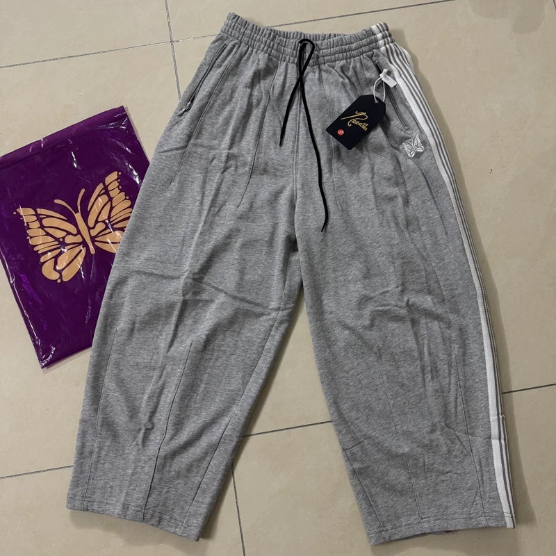 Needles Butterfly Embroidery Striped Cotton French Terry Pants