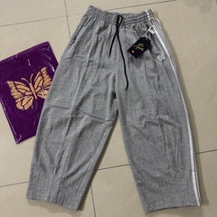 Needles Butterfly Embroidery Striped Cotton French Terry Pants