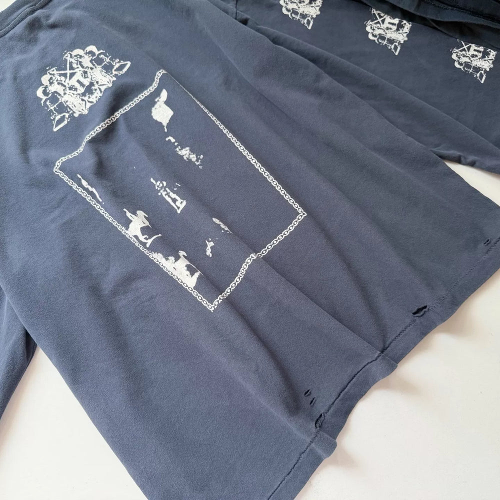 ERD Inspired Distressed Graphic Washed Blue Longsleeve Tee