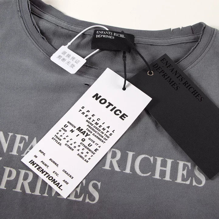 ERD Inspired Punk Slogan Distressed Washed Grey Tee