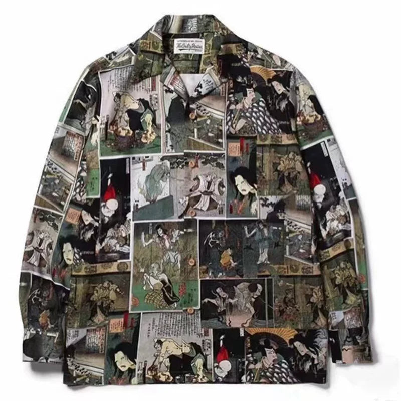 WACKO MARIA Check Open Collar Long Sleeve Shirt