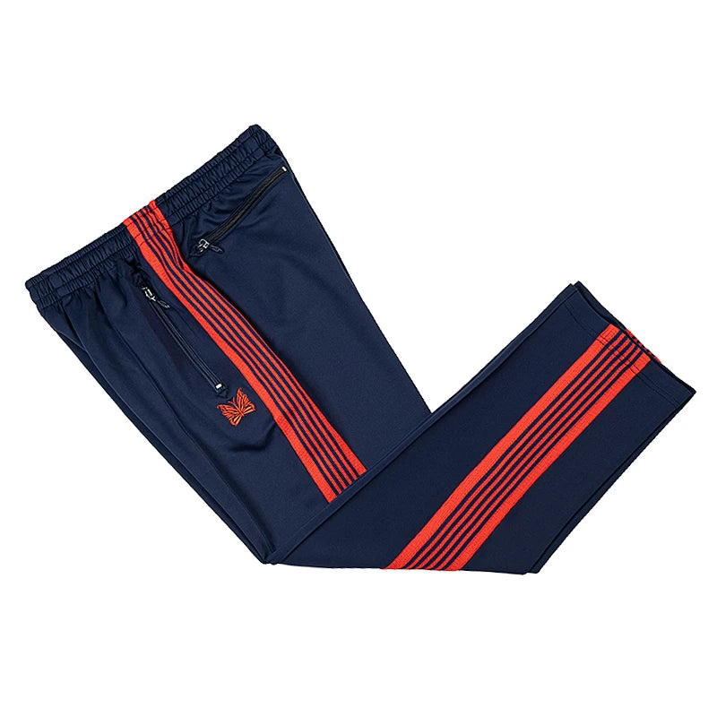 Needles Inspired Butterfly Embroidery Striped Straight Track Pants
