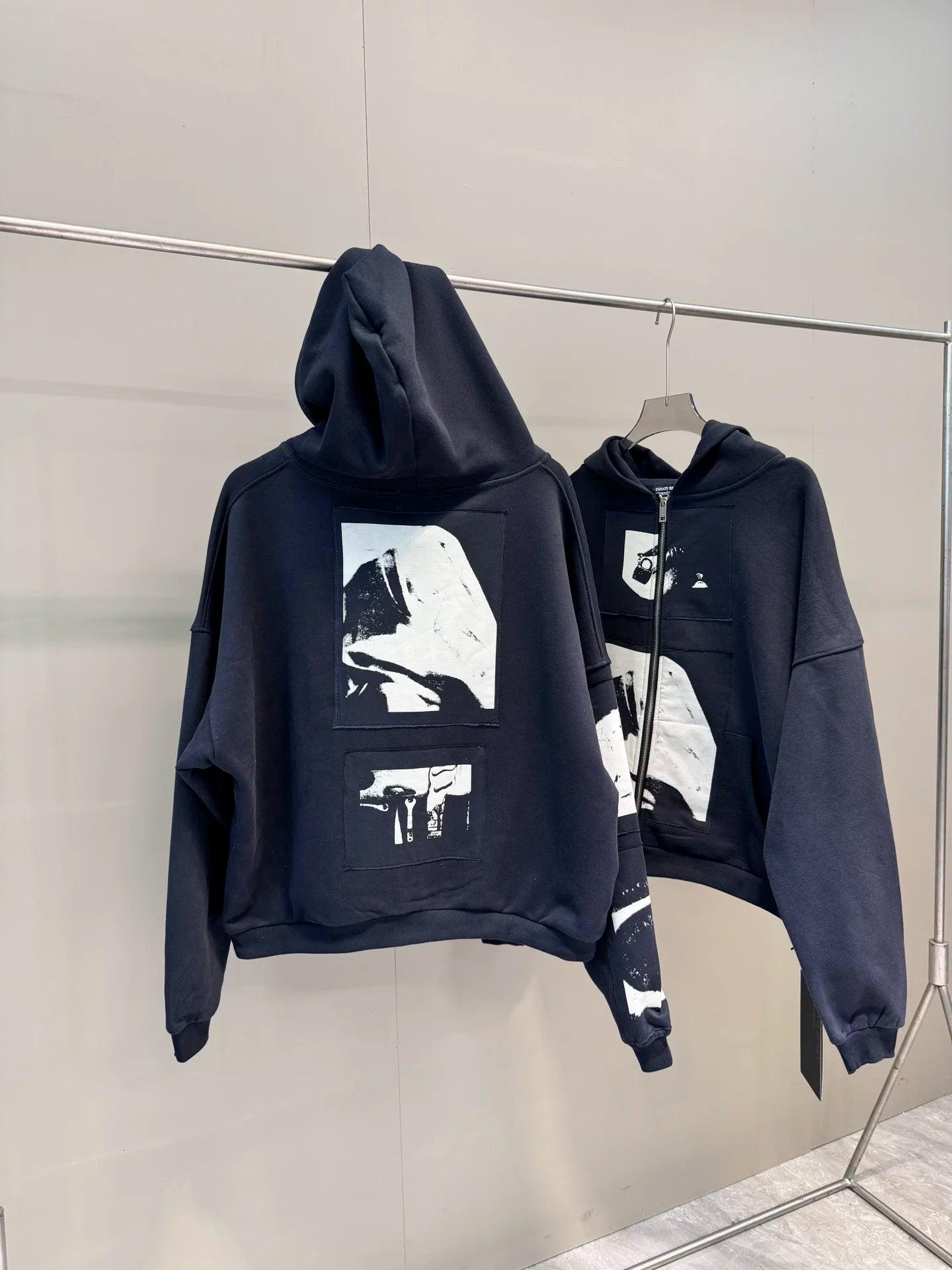 ERD melancholic Vintage Blue Black Patchwork Hoodie