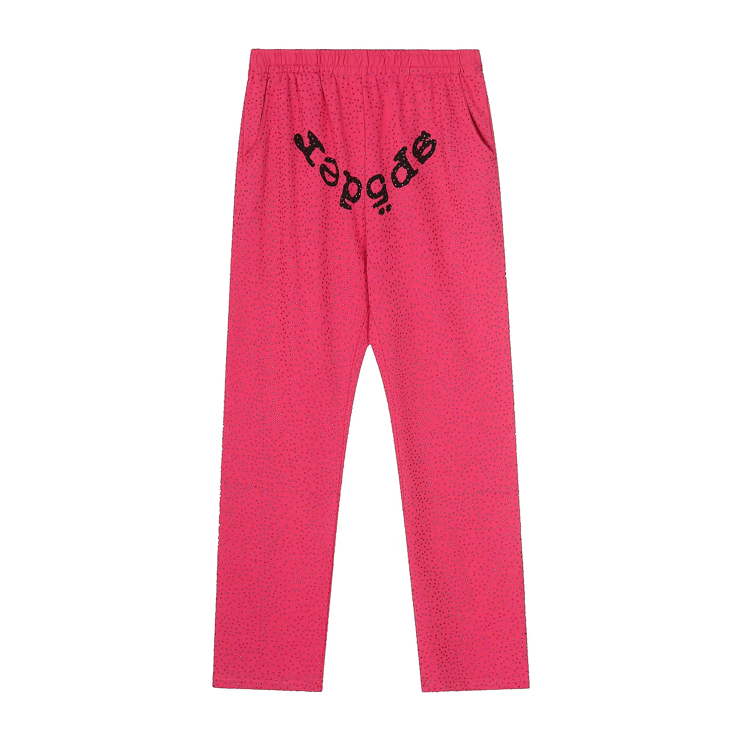 Sp5der Rhinestone Letter Graphic Red Casual Sweatpants