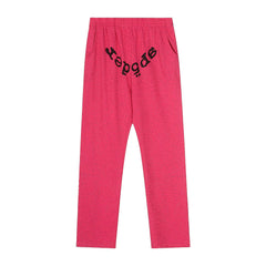 Sp5der Rhinestone Letter Graphic Hot Pink Casual Sweatpants