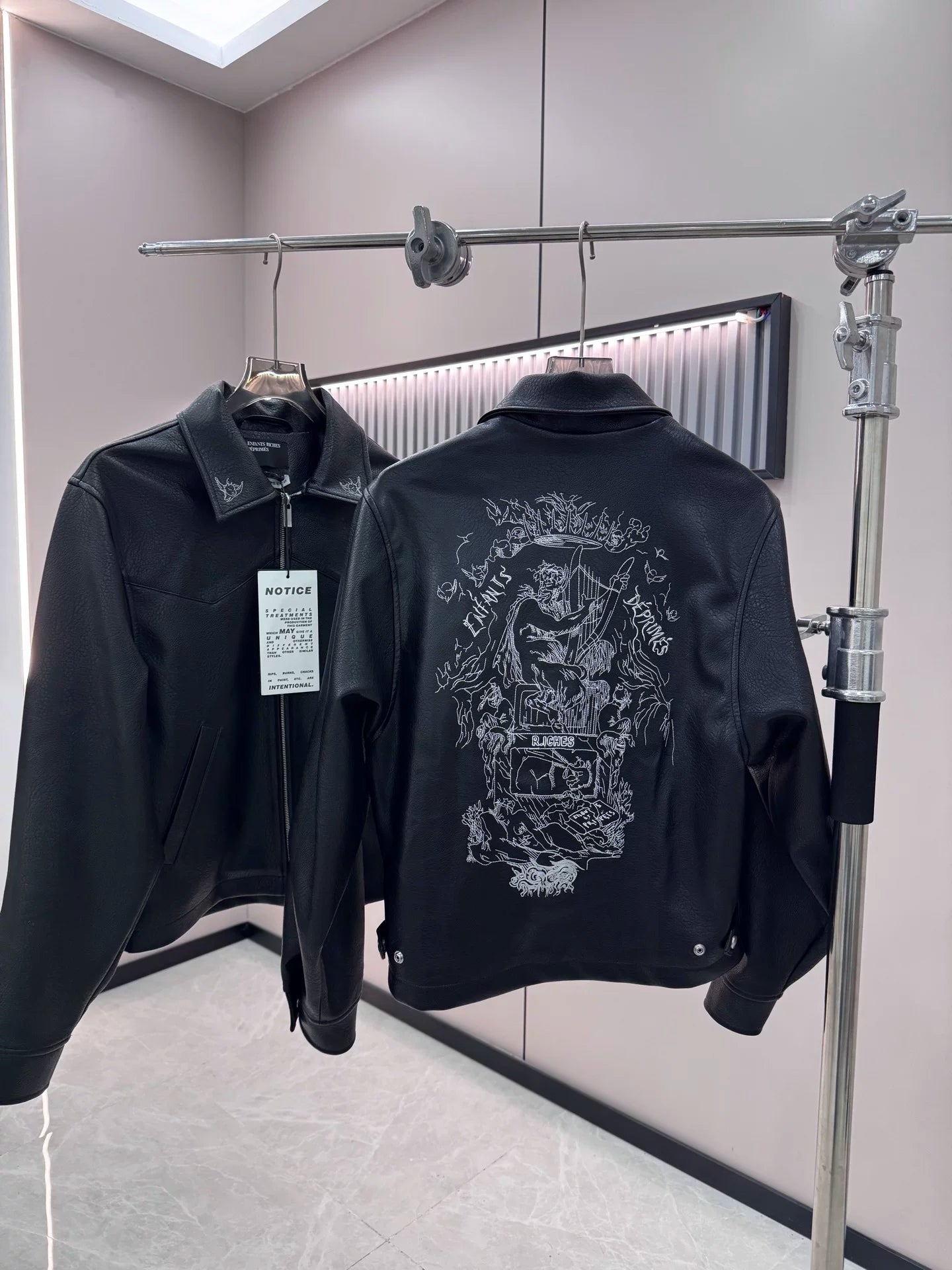 ERD Inspired Heavy Embroidery PU Leather Biker Jacket